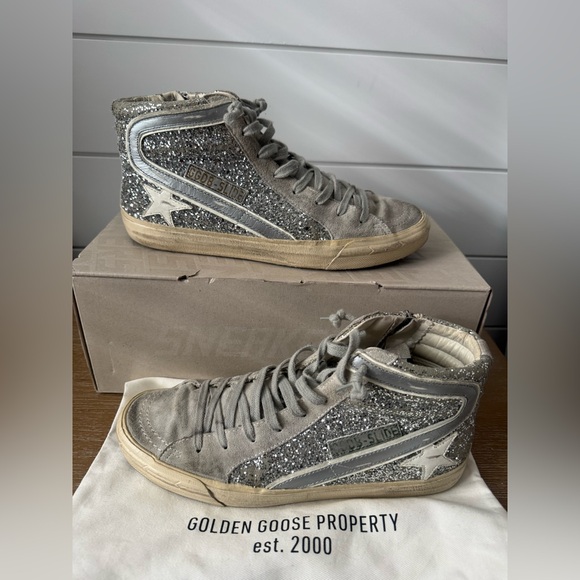 Golden Goose Shoes - Golden Goose Silver Glitter Slides